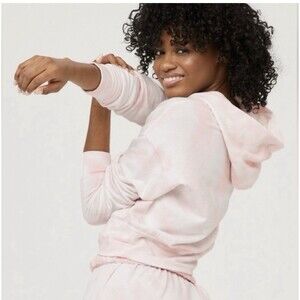 Aerie OFFLINE Women's Pullover Cropped Hoodie Light Pink Tie Dye Large